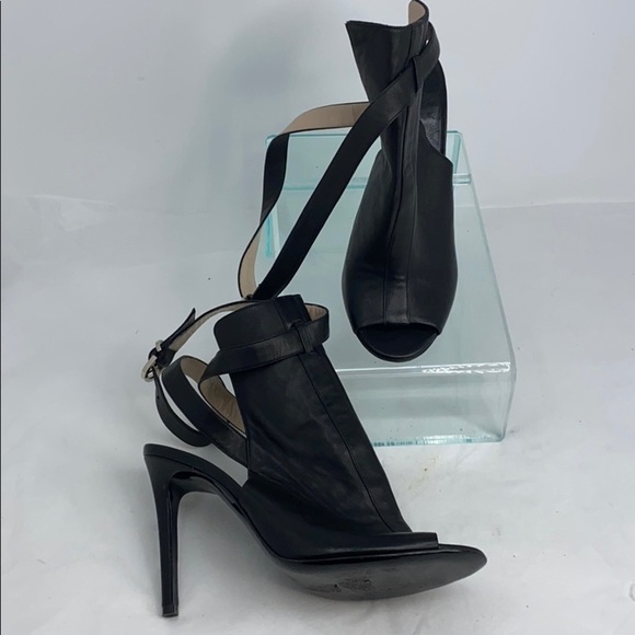 Barbara Bui Sz 38 Black Leather Ankle Wrap Heels - Picture 1 of 16